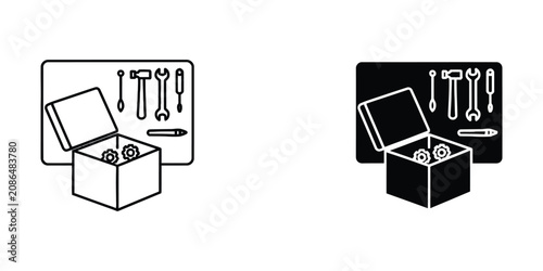 Open and Closed Gift Boxes with Ribbon Line Art Illustration Vector
