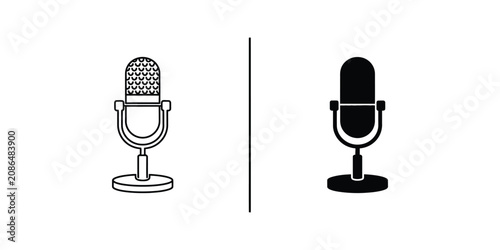 Vintage and Modern Microphone Icons Line Art Vector Illustration