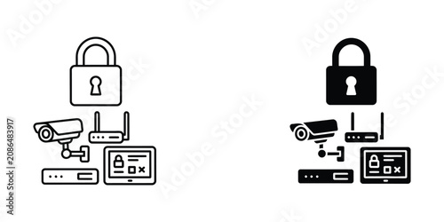 Security and Access Control Icons Set with Locks, Keys, and Digital Authentication Vector Illustration