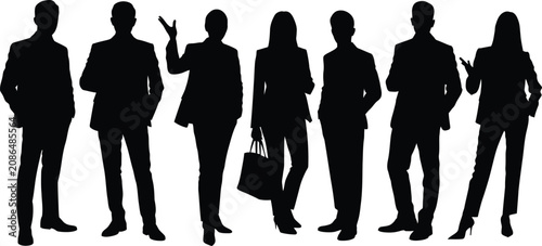 Tableau sur toile Silhouettes of a group of diverse business people standing in a row, isolated on