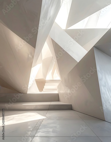 Modern architecture interior with geometric design.