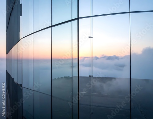 Modern building with cloudy sky view.
