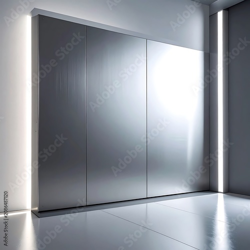 Modern interior with metallic wall panels.
