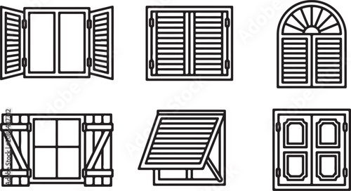 Obraz na płótnie Six different styles of wooden windows and shutters vector illustration Vector