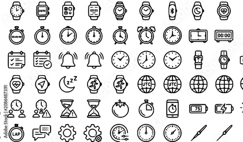 Foto Time management icons clocks watches alarms and timers black and white