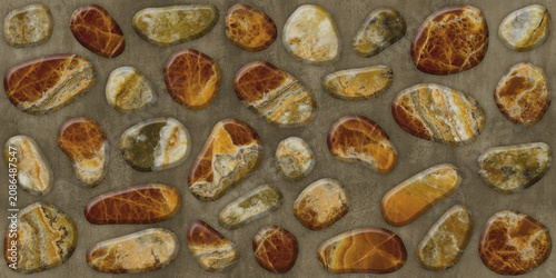 Collection of polished natural onyx pebbles with unique marble patterns and e...