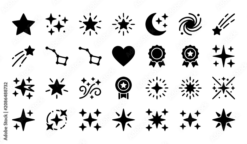 Fototapeta premium Black star and celestial icons set