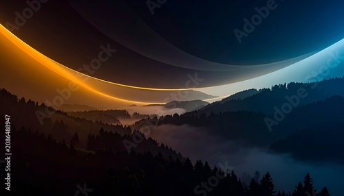 Night Sky with Light Trails over Mountains.