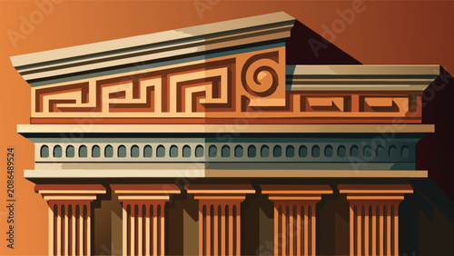 Tableau sur toile Close up of a classic greek temple architecture with meander pattern architectur