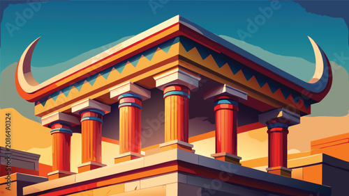 Canvastavla Ancient mesopotamian architecture with decorative bull horn pediment architectur