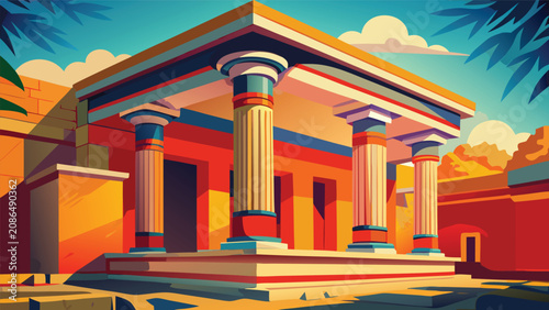 Fotografie Classical antique temple with elaborate colorful column architecture building ci