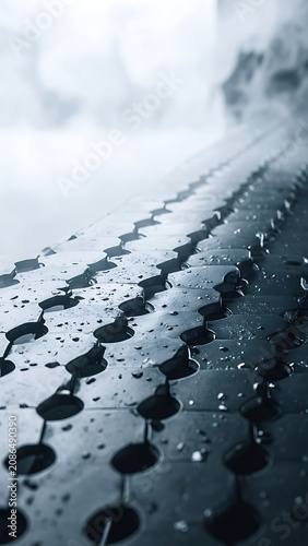 Rainy road surface with water droplets.