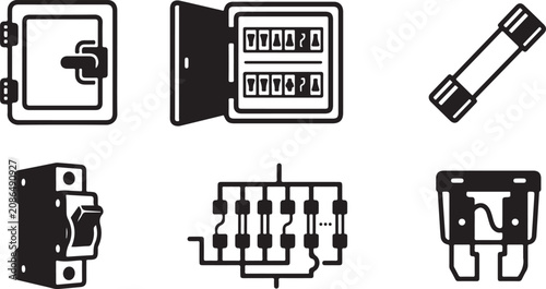 Fotografía Set of six electrical control panel icons including switches and circuit breaker