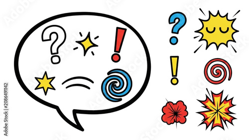 Fotografi A colorful illustration of a speech bubble with various emotive symbols and reactions
