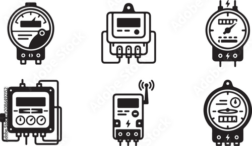 Photos Set of six electrical meter and control panel icons Vector