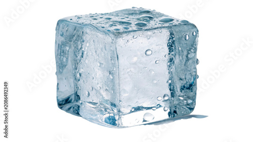Canvastavla Single clean clear transparent crystal ice cube isolated on a transparent backgr