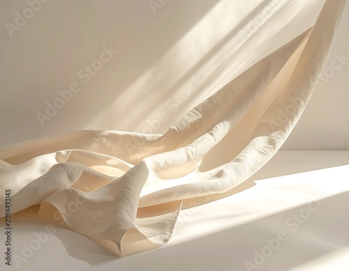 Soft beige fabric flowing in sunlight.