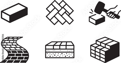 Tableau sur toile Construction materials and masonry tools icon set Vector