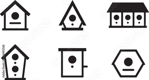 Fotografie Set of six different birdhouse icons with entry holes Vector