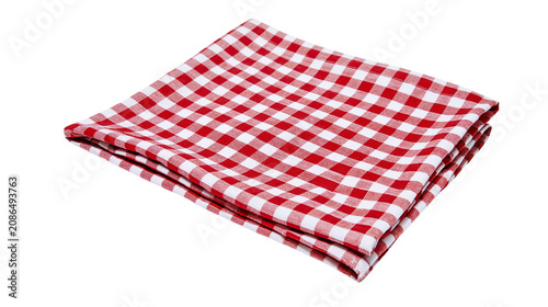Red and white checkered folded fabric napkin