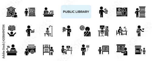 Bild auf Leinwand Public Library Icon set Collection in Solid Glyph Style