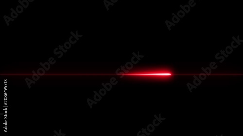 Horizontal Neon Red Line Animation, Glowing Line Motion Graphic, Transparent Background with Alpha Channel, Right to Left Laser Effect, Straight Neon Beam, Black Background.