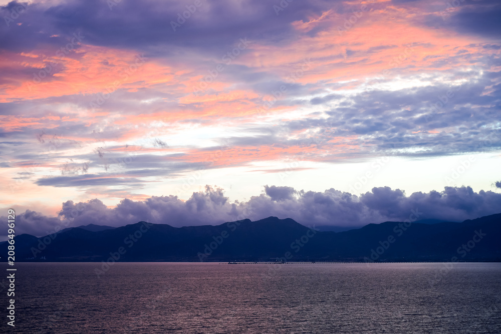 Fototapeta premium View of the Mediterranean Sea at sunset near Cagliari. 