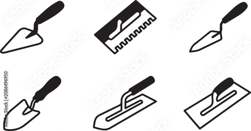 Canvastavla Set of six black and white trowel and masonry tools icon Vector