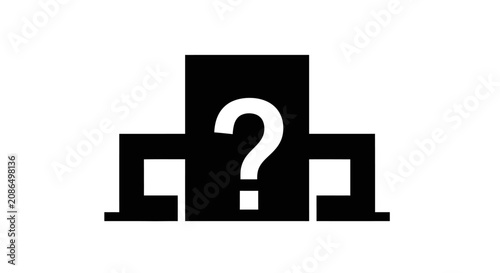 Cuadro en lienzo Building silhouette featuring a central question mark signifies an inquiry into unknown business locations
