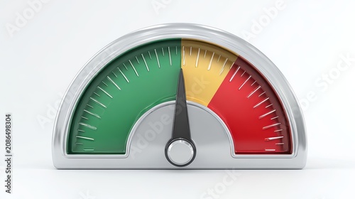 Gauging Progress: A semi-circular gauge with a needle pointing into the yellow zone, indicating a moderate level, sits against a clean backdrop.