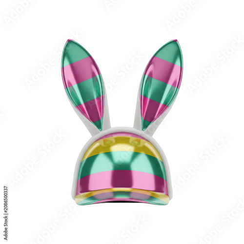 Shiny Metallic Easter Bunny Ears Headband With Vibrant Striped Colorful Pattern Design