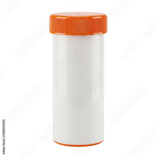 A Blank White Plastic Pill Bottle With A Bright Orange Screw Cap