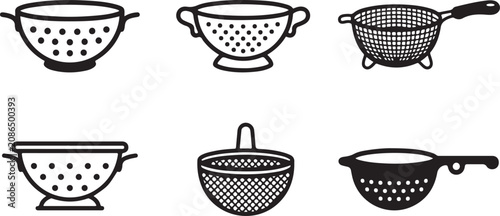 Foto Six vintage kitchen strainers and colanders illustration Vector