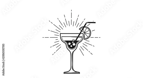 Εκτύπωση καμβά Cocktail glass filled with a refreshing beverage features a citrus slice garnish and radiating light lines