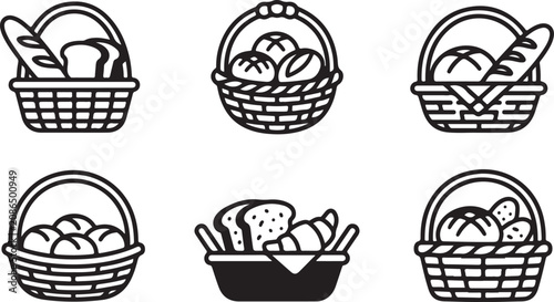 Fotografie Assorted baked breads in woven baskets illustration Vector
