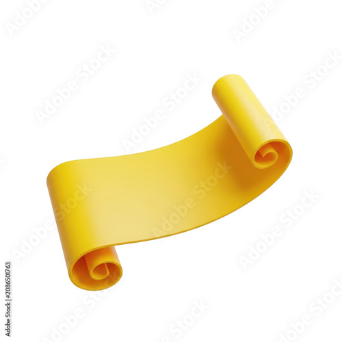 A bright yellow scroll paper isolated on a clean white studio background