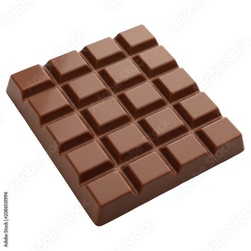 A single rectangular milk chocolate bar with square segments on white background