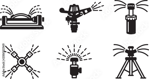Foto Six types of sprinkler irrigation systems illustration Vector