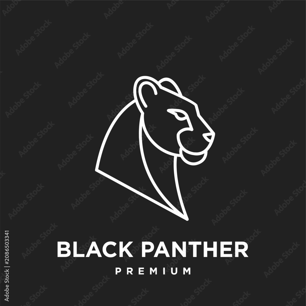 Obraz premium Sleek Black Panther Head Profile Logo Design, Elegant Minimalist Line Art Icon on Dark Background
