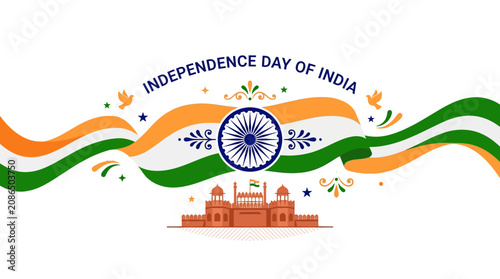 India Independence Day Celebration Design - Tricolor Flag & Red Fort