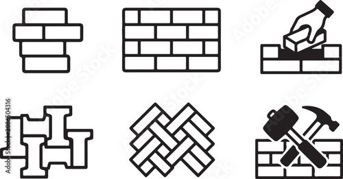 Photos Construction icons showing brick wall building techniques and tools Vector