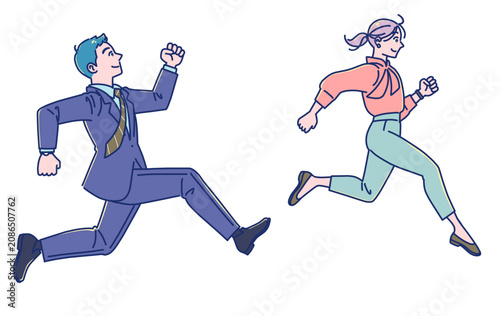 笑顔で走り出す若い社会人たち