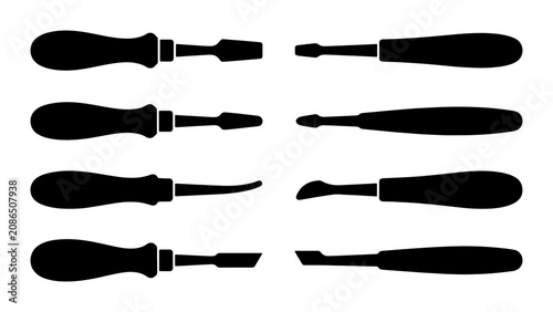 Φωτογραφία Chisel Set Vector Icons, Woodworking Tools Collection, Crafting Equipment Silhou