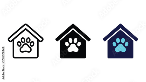 Vector illustration of pet house and paw print icons for animal care.
