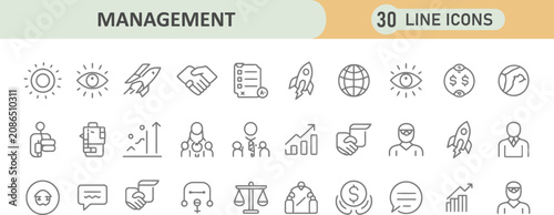 Foto Set of 30 management and leadership line icons with management