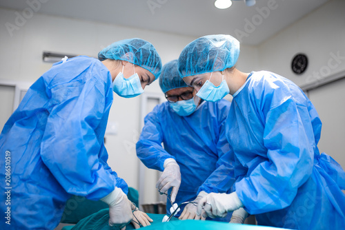 Картината върху платно Professional surgical team collaborating during a successful operation in a modern operating room