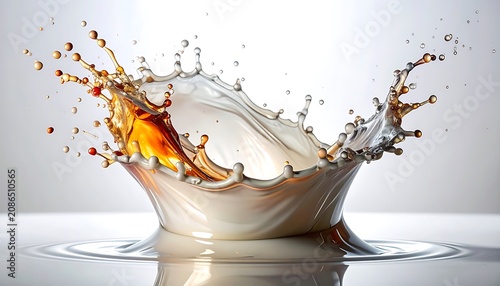 Coffee splash in milk liquid.