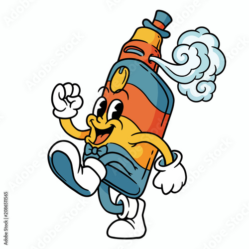 A cheerful animated vape character, with an enthusiastic expression and vibrant colors, conveys a lighthearted and playful message about vaping culture and fun.