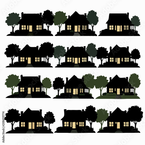 silhouettes of houses