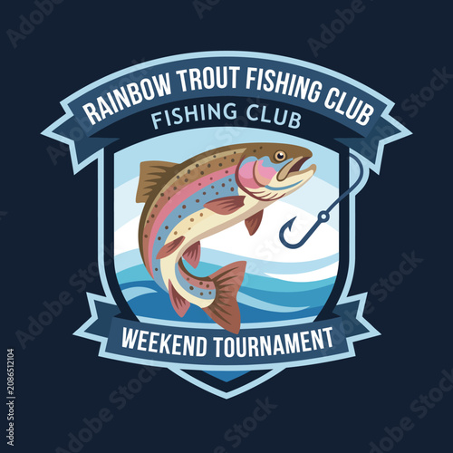 A beautifully detailed emblem showcasing a vibrant rainbow trout, symbolizing a weekend fishing tournament with a sense of community and passion for fishing.